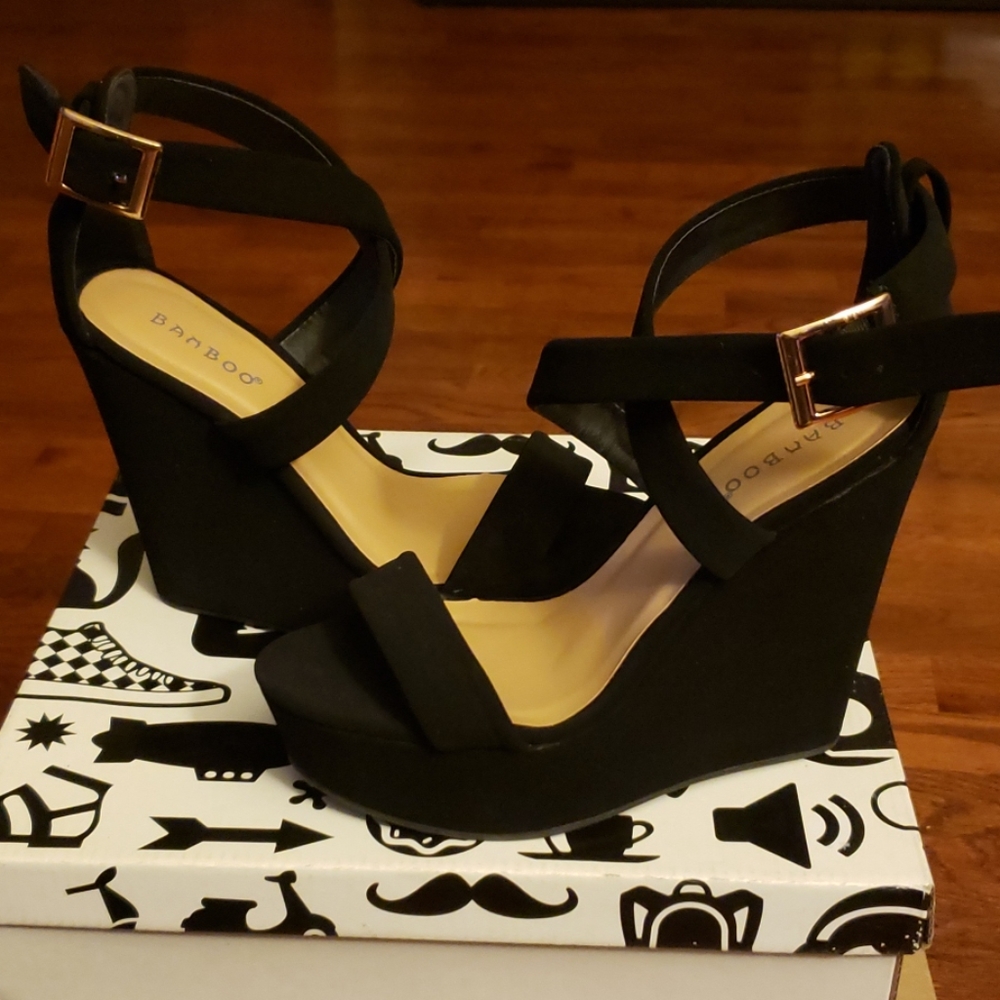 Bamboo Black Wedge heels, New